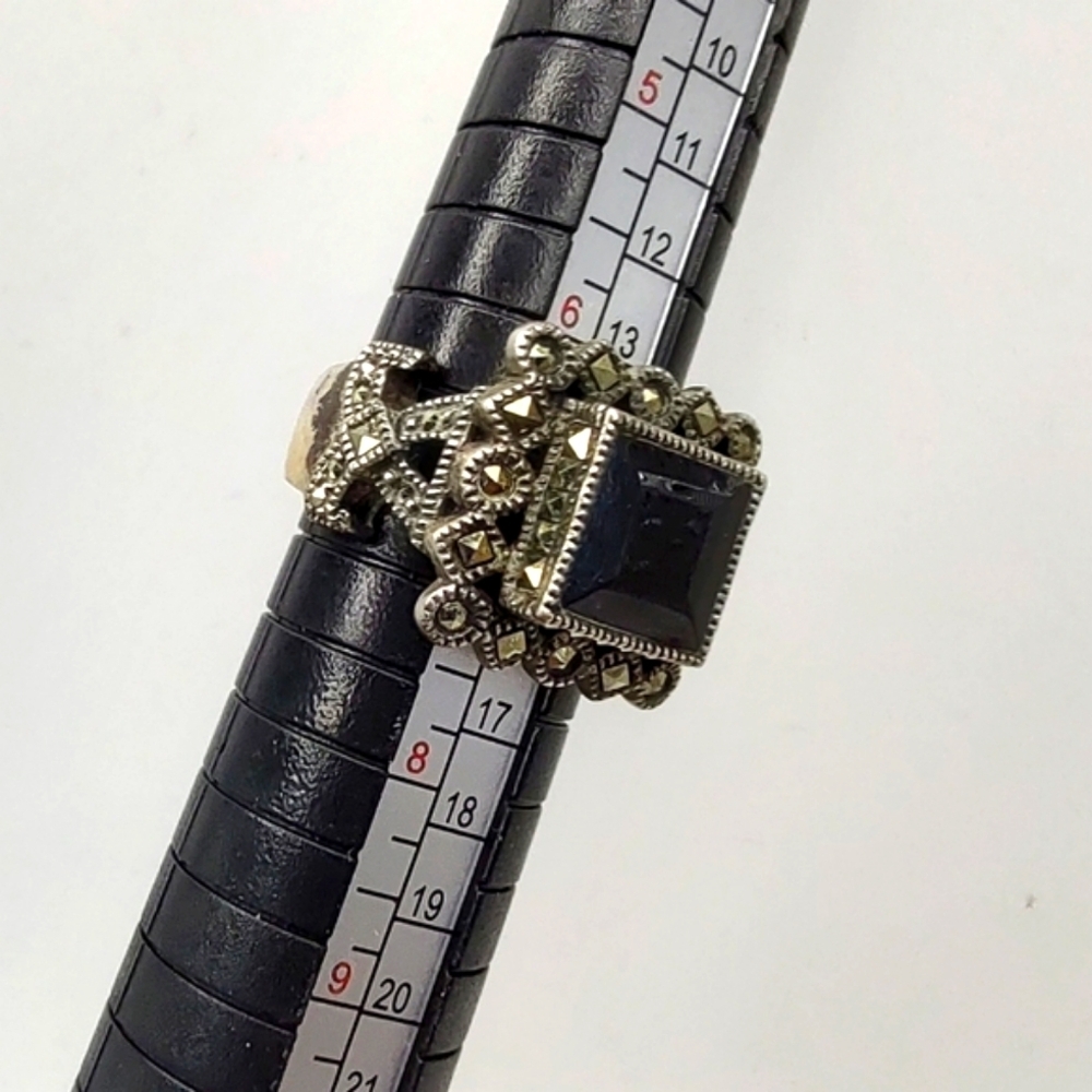 Judith Jack Sterling Silver Marcasite Black Onyx Ring! - Picture 10 of 14